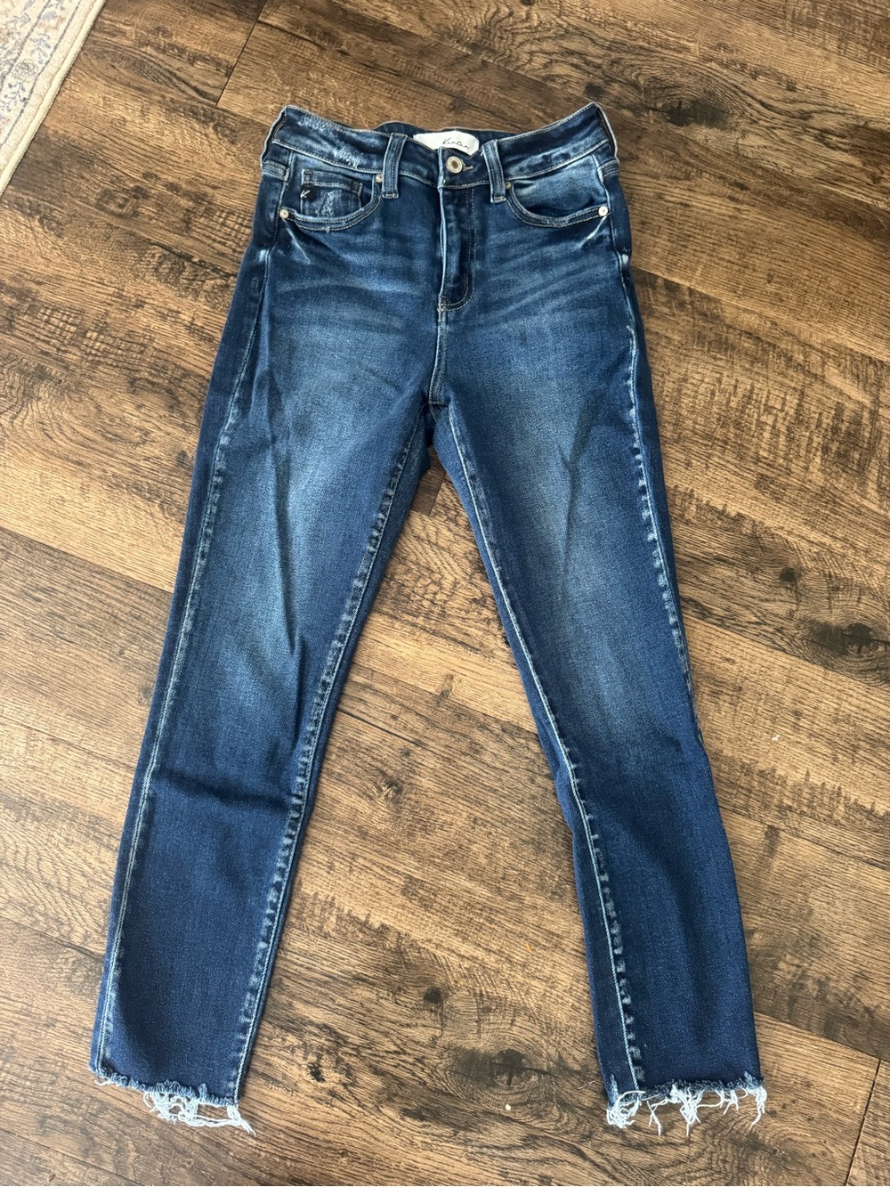KanCan Dark Wash Skinny Jeans with Frayed Hem